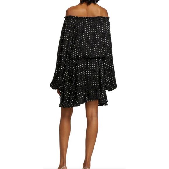 Rotate Birger Christensen Carly Dress Size 8 Black Polka Dot Off The Shoulder - Picture 5 of 16
